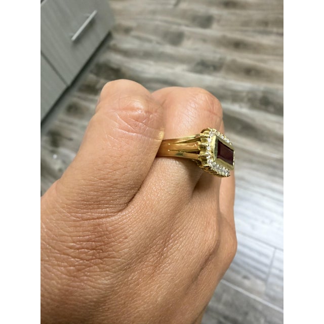Red Art Deco Inspired 2.56ct Baguette Ruby Diamond Ring in 18k Gold, Size 7.25 For Sale - Image 8 of 11