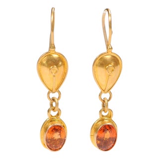 Pair of 22k Gold Garnet Earrings, A Pair For Sale