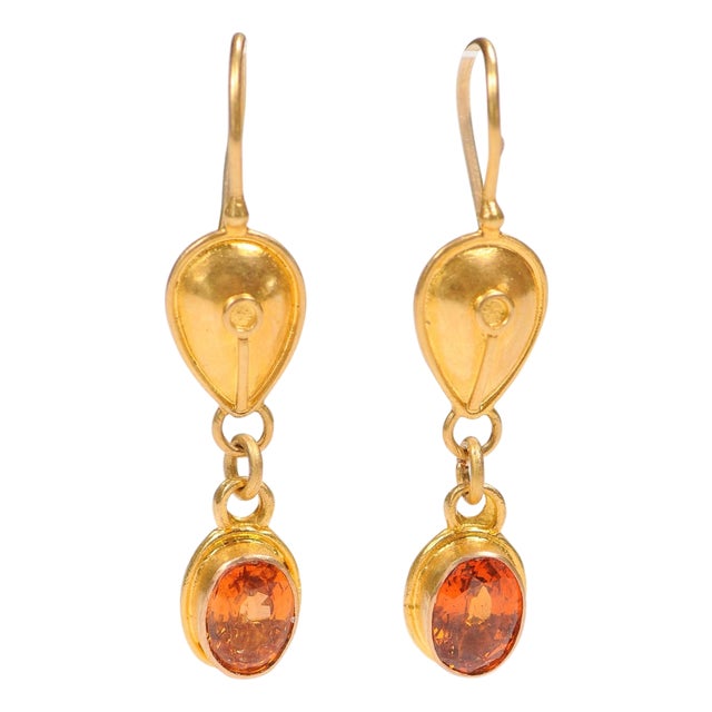 Pair of 22k Gold Garnet Earrings, A Pair For Sale