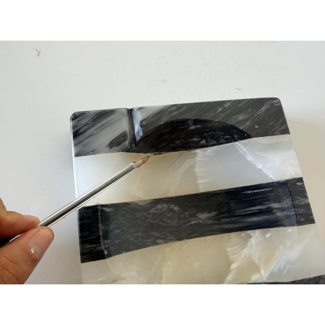 Vintage Postmodern Black & White Striped Marble Ashtray For Sale - Image 11 of 12