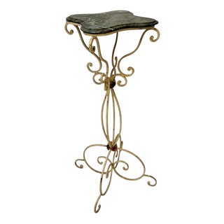 Hollywood Regency Lacquered Wrought Iron Pedestal Table with Marble Top, 1970s For Sale