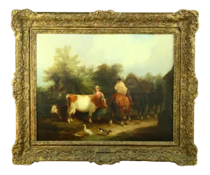 19th Century "A Surrey Farmstead" Oil Painting Attributed to William Shayer Sr., Framed