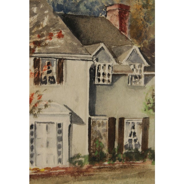 Paint Vintage 20th C. New England House in Autumn Original Watercolor, Signed For Sale - Image 7 of 13