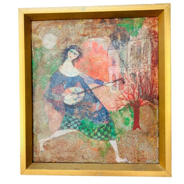 Mid 20th Century Original Luciano Spazzali Painting "Figura Con Strumento" For Sale - Image 13 of 13