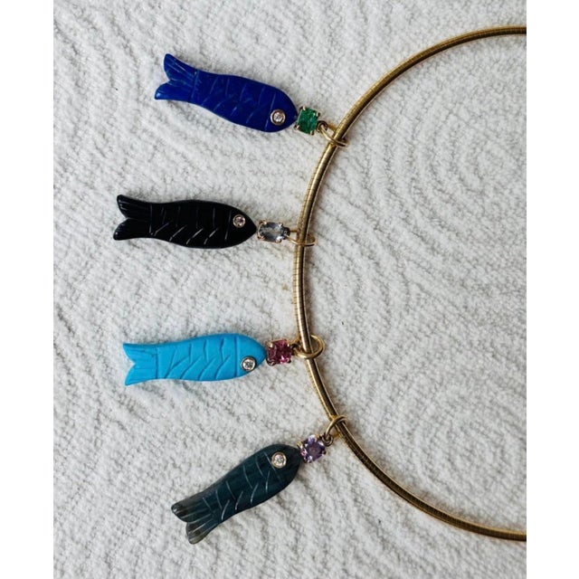 Modern Perfect Poisson Labradorite Pendant With Spinel, Diamond and 14k Gold For Sale - Image 3 of 6