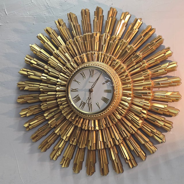 Circa 1969 Syroco Sculptural Gold Starburst Wall Clock For Sale - Image 10 of 10