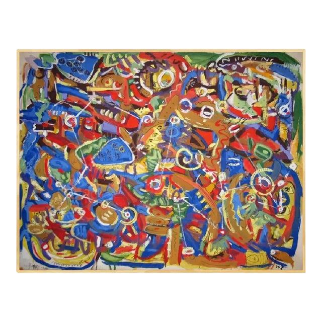 #Very Large Framed 1980s Street Art Inspired Abstract Acrylic Painting by Sto For Sale