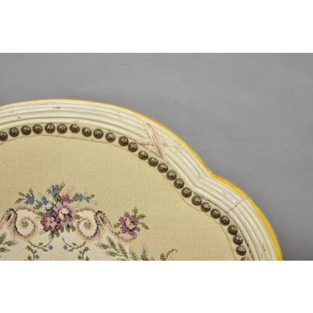 Vintage French Louis XV Style Cream & Pink Painted Boudoir Slipper Chair - Pair For Sale - Image 9 of 14