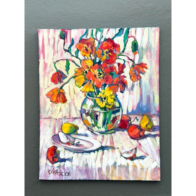 Late 20th Century Vintage Original Floral Oil Painting on Canvas For Sale - Image 5 of 12
