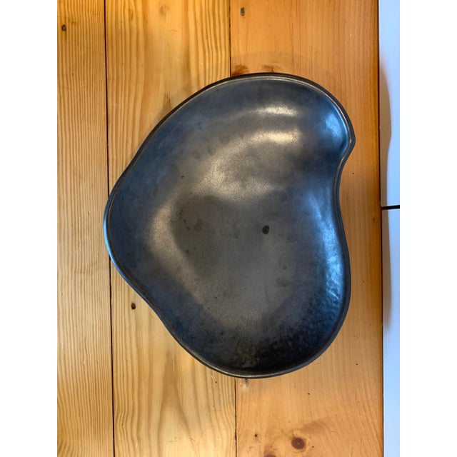 Mid Century Modern Jean Austruy France earthenware heart shaped pottery bowl. Grey matte glaze. Signed. 15.5" x 12" x 3".