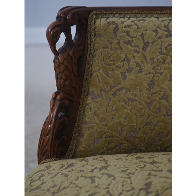 Textile Pair French Louis XV Wide Seat Swan Carved Frame Occasional Chairs For Sale - Image 7 of 18