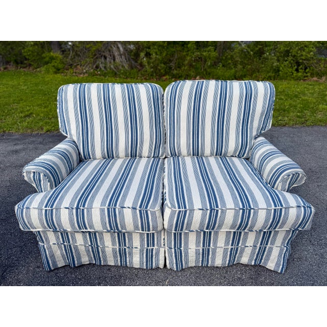 Country Coastal Cottage Style Slipcovered Loveseat, Chair and Ottoman Set by Lillian August Couture / Lee Industries For Sale - Image 10 of 12