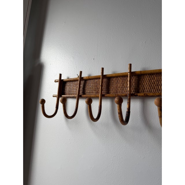 Mid Century Wall Coat Rack Bamboo and Rattan 70’s For Sale - Image 4 of 6