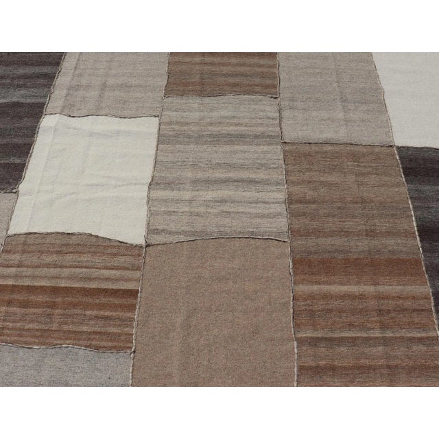 Early 21st Century Modern Kilim Rug in Multi-Panel Striped Design With Brown, Gray, White and Taupe 9'2 X 11'10 For Sale - Image 5 of 12