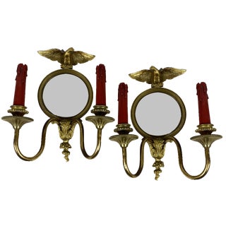 Wall Lights Fish Eye Mirror in Bronze, France, 1930s, Set of 2 For Sale