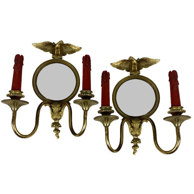Wall Lights Fish Eye Mirror in Bronze, France, 1930s, Set of 2 For Sale