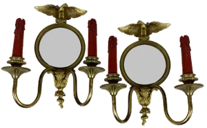 Wall Lights Fish Eye Mirror in Bronze, France, 1930s, Set of 2