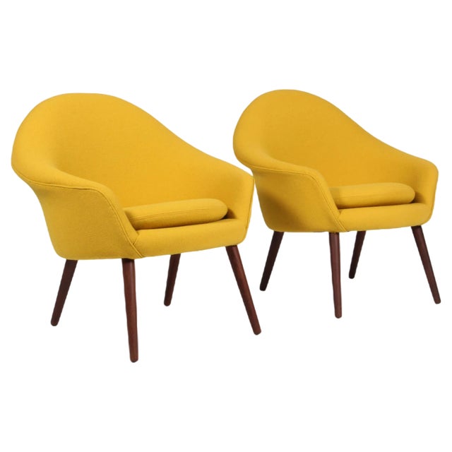 Set of Lounge Chairs in Yellow Model 187 attributed to Hans Olsen for Hallingdal from Kvadrat, 1950s For Sale