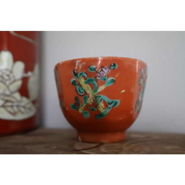 Mid 20th Century Japanese Porcelain Tea Set Hand Painted in Hong Kong - Set for 3 For Sale - Image 4 of 12