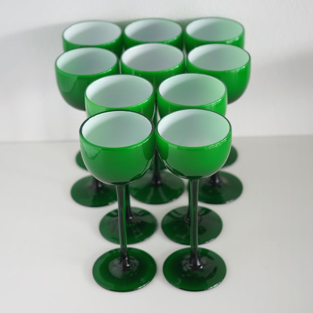 Green 1960s Carlo Moretti Italian Green Cased Glasses- Set of 36 For Sale - Image 8 of 15