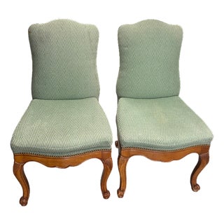 Baker Furniture Pair of French Style Green Chairs For Sale