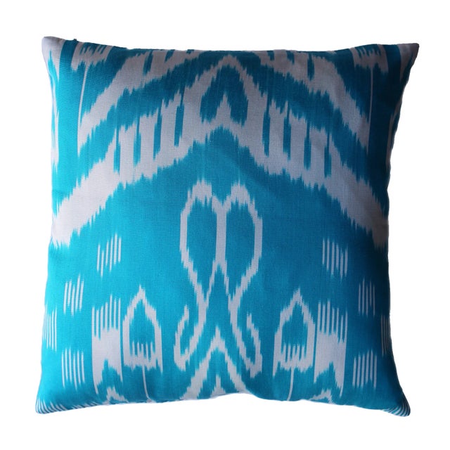 Contemporary Blue Ikat Decorative Pillow For Sale - Image 10 of 10