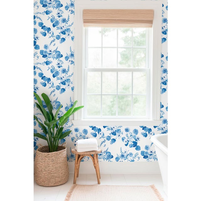 Blue Chirp Society Floral Grasscloth Wallpaper by House Party | French Blue | 8 Yards For Sale - Image 8 of 10