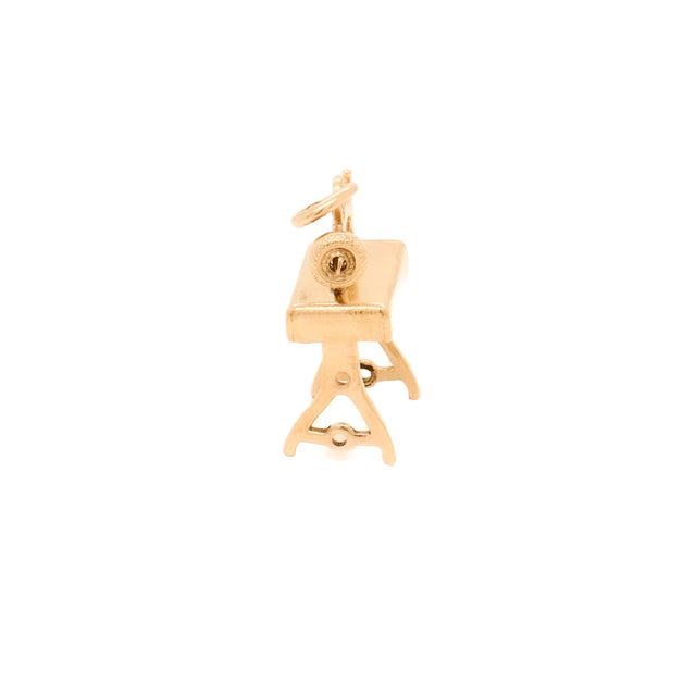 Metal Vintage 14k Gold Figural Sewing Machine and Table Charm For Sale - Image 7 of 12
