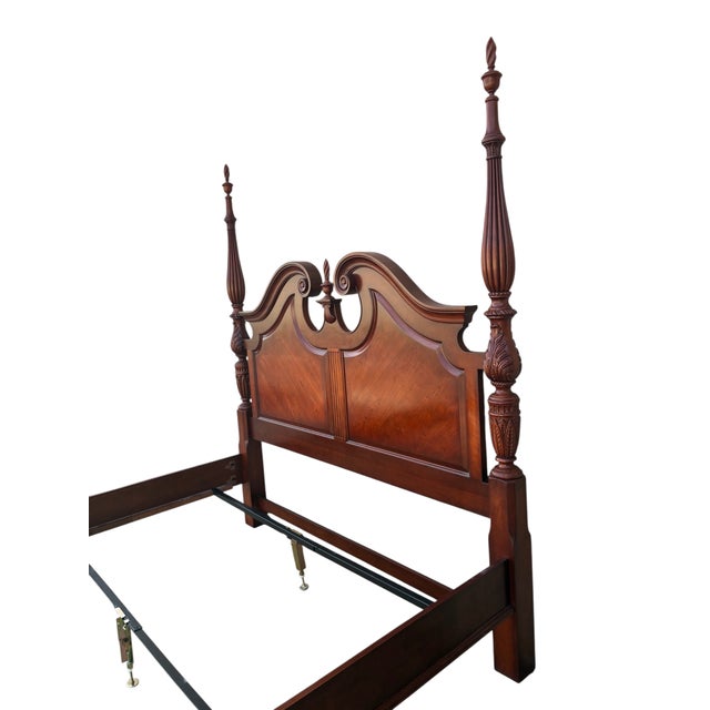 Thomasville Collectors Cherry King Size Poster Bed Carved Headboard Chippendale For Sale - Image 10 of 18
