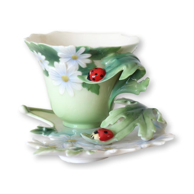 Franz Porcelain Ladybug Cup and Saucer For Sale - Image 4 of 6