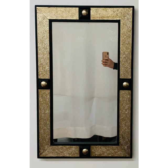 Vintage Hollywood Regency Wall Mirror, Ebonized Wood & Brass Filigree For Sale - Image 10 of 10