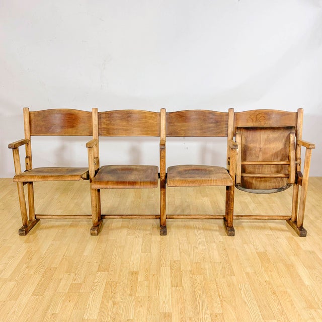 Wooden Four-Seat Cinema Bench, Italy, 1950s For Sale - Image 9 of 18