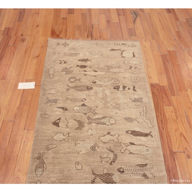 Modern Nazmiyal Collection Neutral Color Artistic Fish Design Modern Runner Rug For Sale - Image 3 of 7