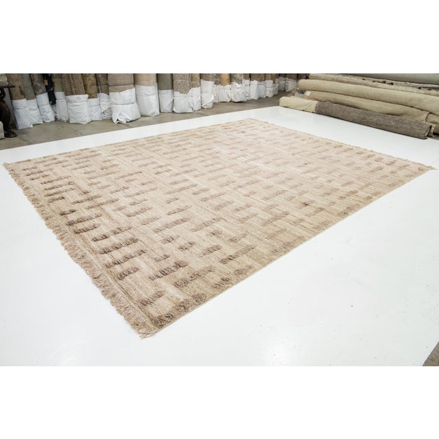 Contemporary Organic Modern Moroccan Wool Rug in Beige With Geometric Pattern For Sale - Image 3 of 11
