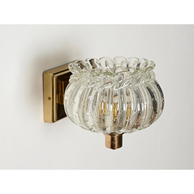 Metal Large Adjustable Murano Glass and Brass Flower Sconces from Barovier, Italy, 1940s, Set of 2 For Sale - Image 7 of 18