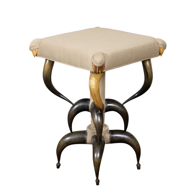 Textile 1880s American Horn Stool with Three-Tier Construction and Custom Upholstery For Sale - Image 7 of 11