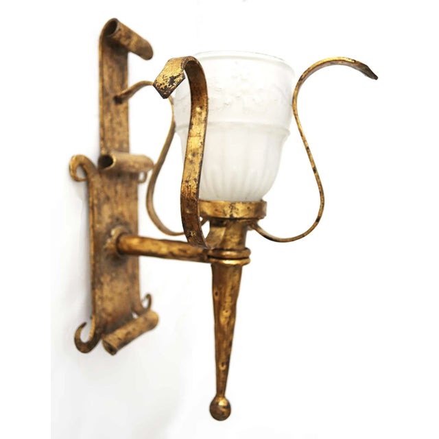Vintage Wall Sconces - Wrought Iron With Gilt Finish - A Pair For Sale - Image 11 of 11