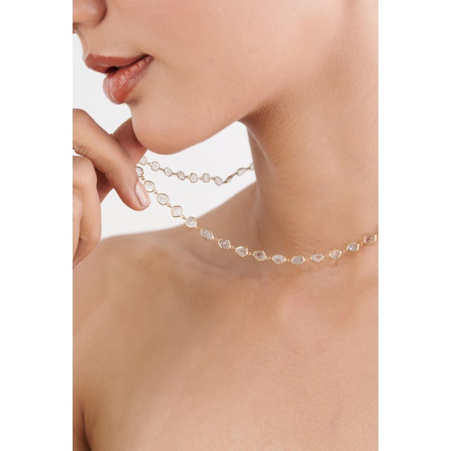 18k Yellow Gold 4.27ct Natural Uncut Diamond Slice Station Necklace 18 Inches For Sale - Image 4 of 14
