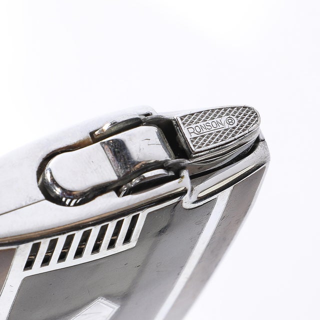 Art Deco Chrome & Inlaid Bakelite Cigarette Case & Lighter Signed Ronson For Sale - Image 17 of 18