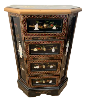 Vintage Chinese Chest of Drawers Dresser Chinoiserie Mother of Pearl Applique