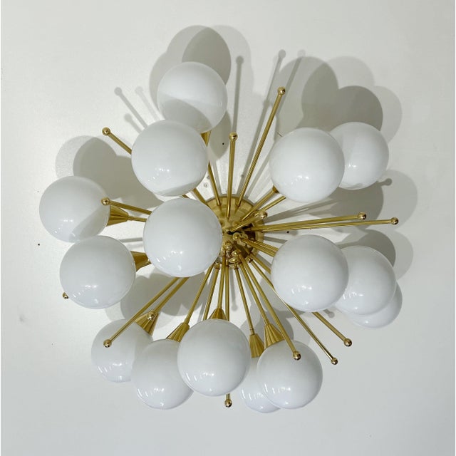 Fabio Ltd 21st Century Mezzo Polished Brass Glossy White Murano Flush Mount by Fabio LTD For Sale - Image 4 of 9
