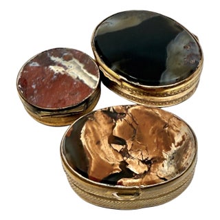 19th Century 3 Victorian Snuff Boxes Gilt Metal and Banded Agate For Sale