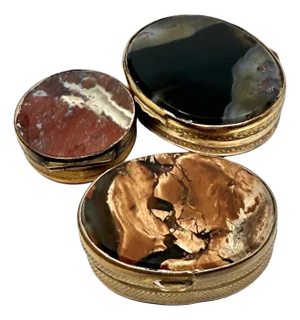 19th Century 3 Victorian Snuff Boxes Gilt Metal and Banded Agate