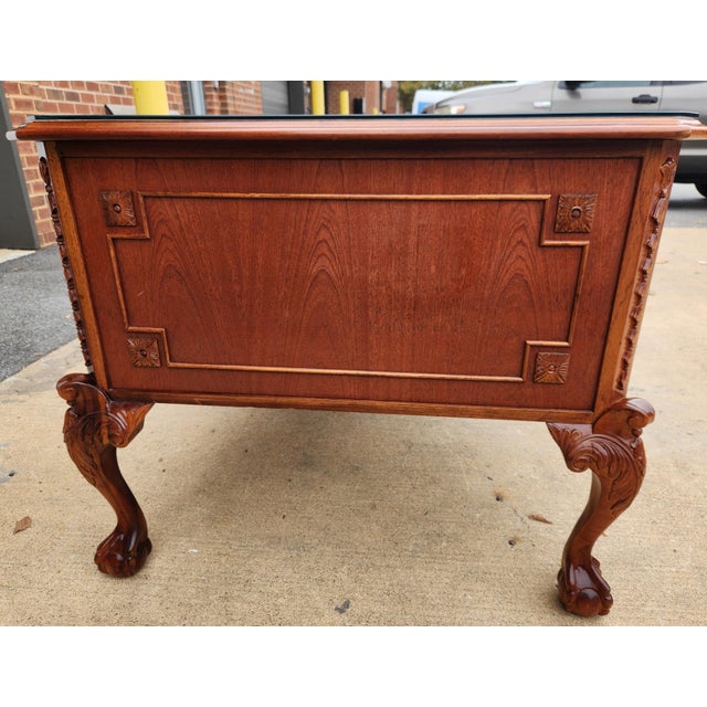 Chippendale-Style Executive Desk With Carved Ball-and-Claw Feet and Glass-Protected Top For Sale - Image 9 of 12