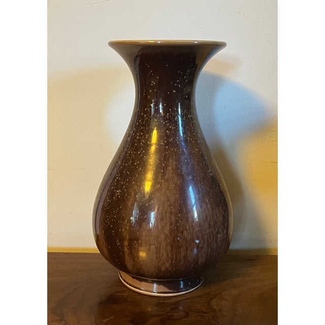 Antique Early 20th Century Japanese Brown Speckled Glaze Baluster Shape Porcelain Vase For Sale - Image 12 of 17