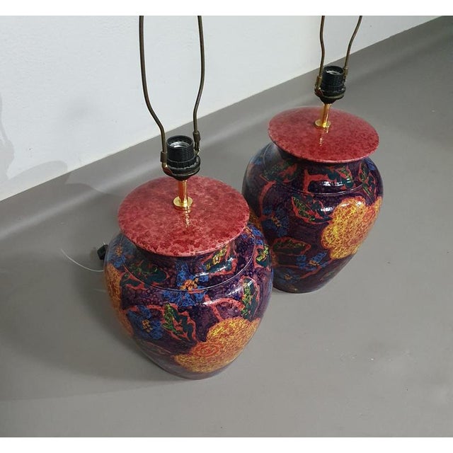 French Hand-Turned Glazed Ceramic Vase Table Lamps, Set of 2 For Sale - Image 14 of 16