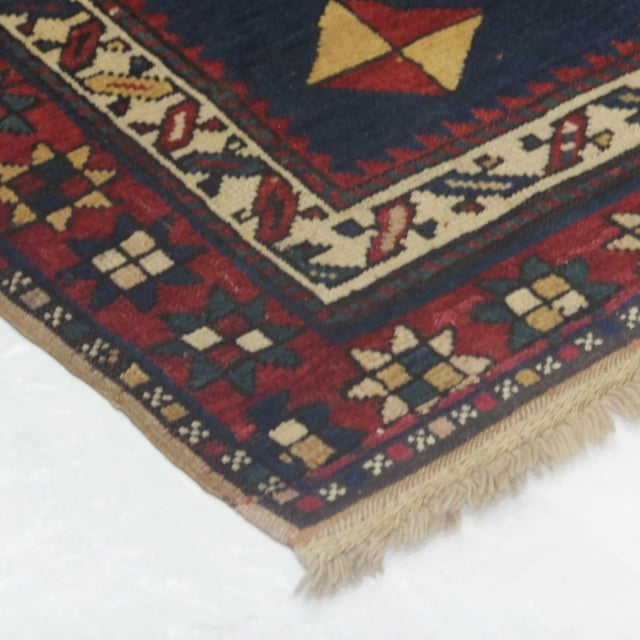 Textile 1900s Persian Blue Eagle Kazak - 3'10" X 7'10" For Sale - Image 7 of 8