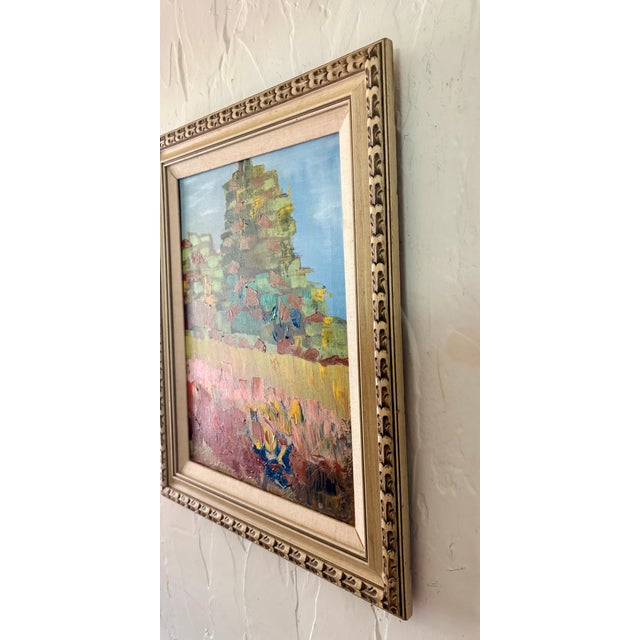 Impressionist Late 20th Century Original Impressionistic Landscape Field of Flowers and Tree, Framed For Sale - Image 3 of 10