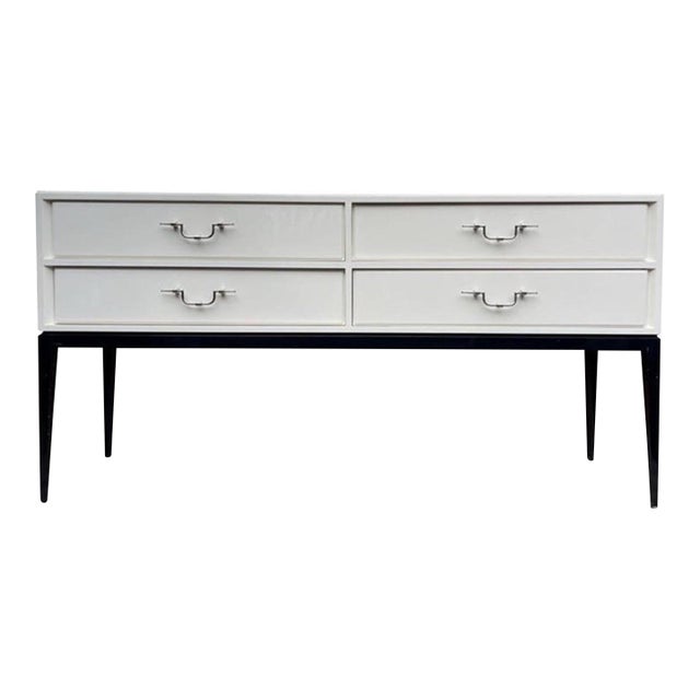Tommi Parzinger 4 Drawer White Lacquered Console Table Credenza For Sale