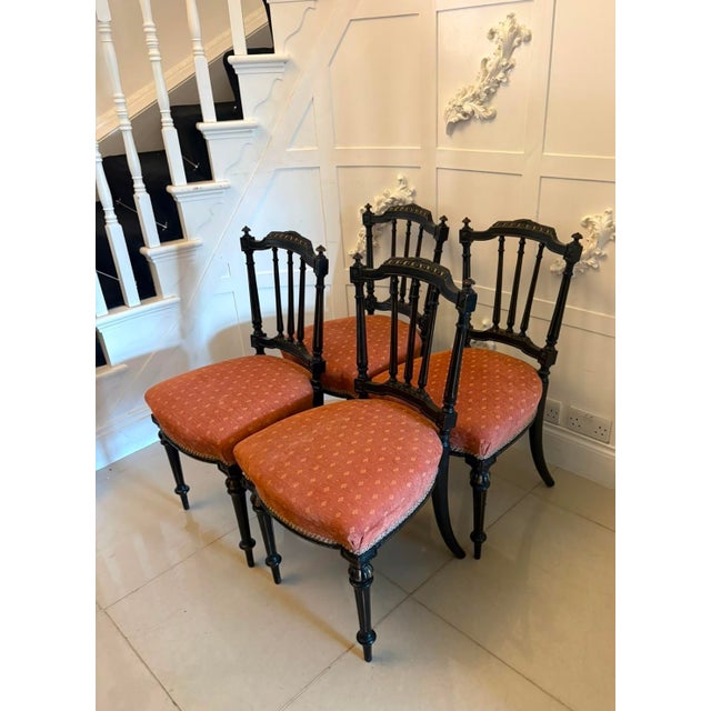 Antique Victorian Ebonised & Gilt Dining Chairs, 1880, Set of 4 For Sale - Image 18 of 18